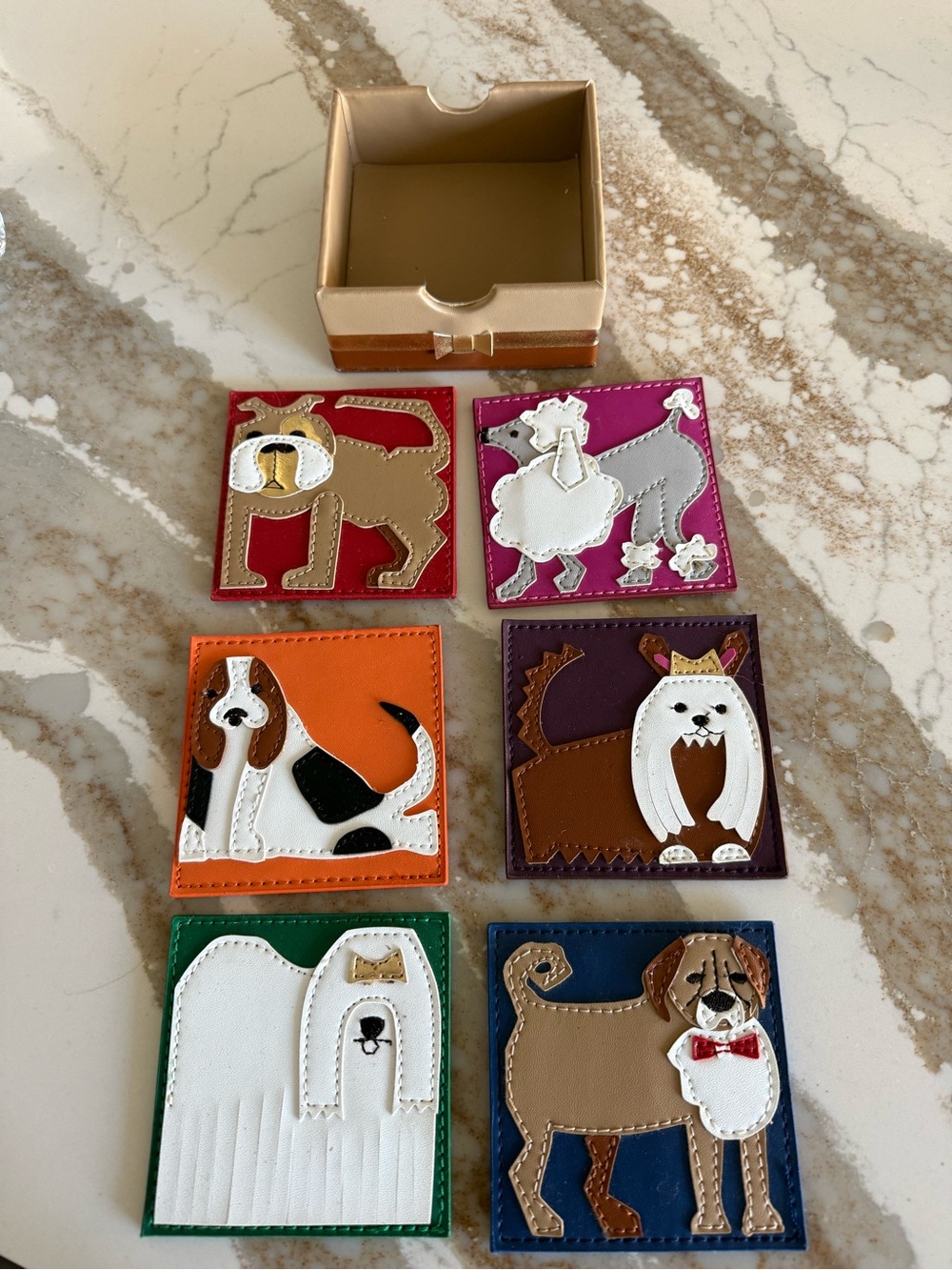 Kim Seybert Colorful faux Leather Dog Coaster Set with Box
